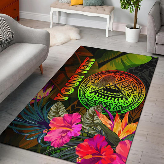 American Samoa Polynesian Personalised Area Rug - Hibiscus and Banana Leaves