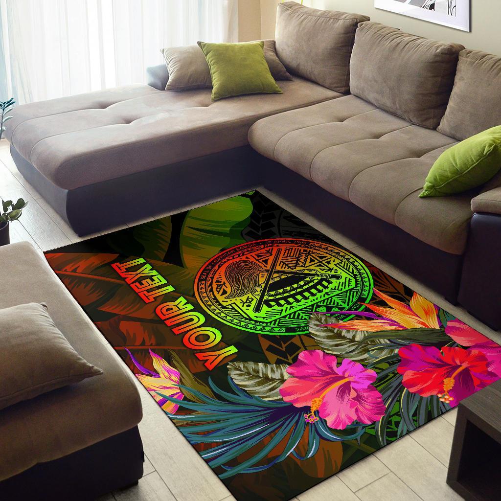 American Samoa Polynesian Personalised Area Rug - Hibiscus and Banana Leaves