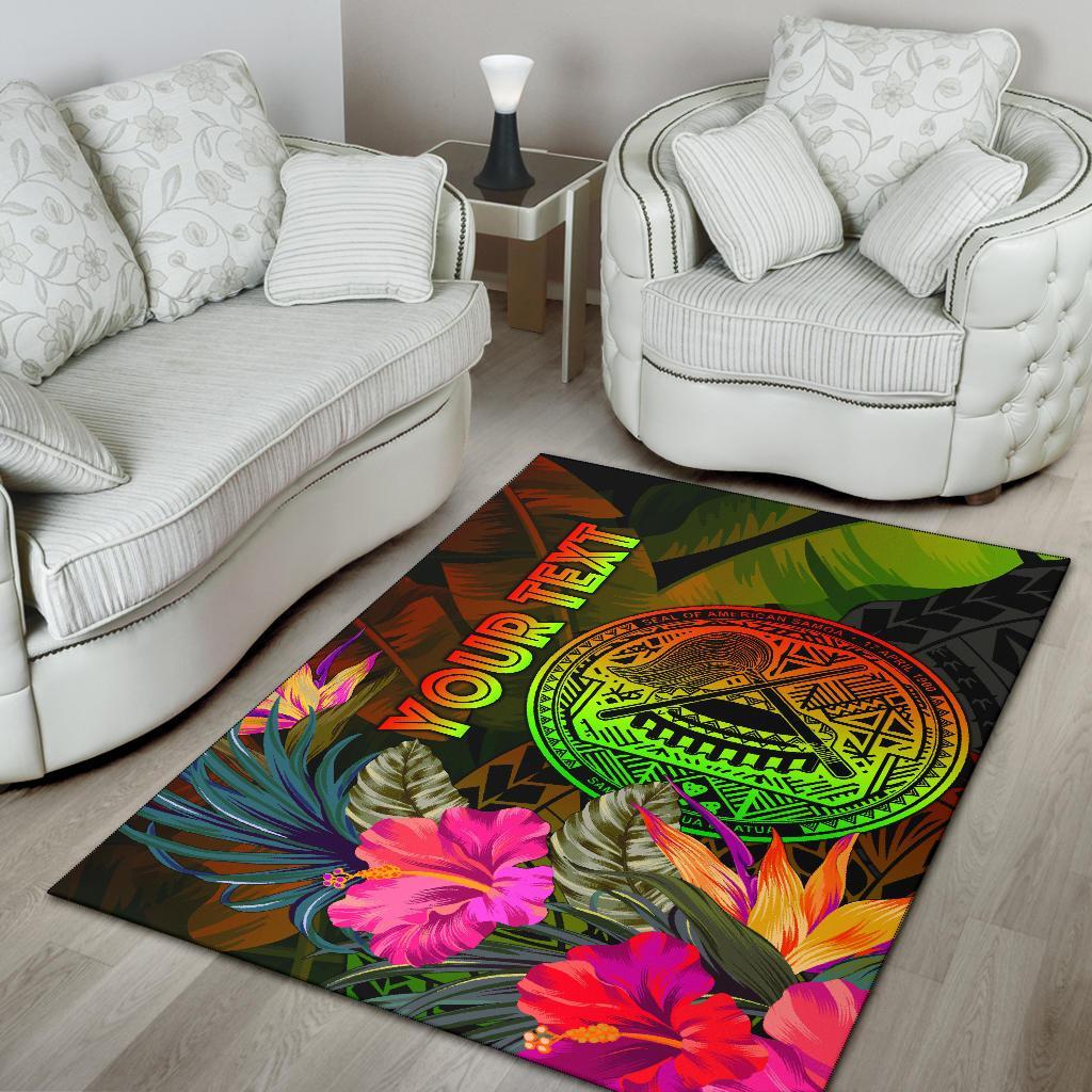 American Samoa Polynesian Personalised Area Rug - Hibiscus and Banana Leaves
