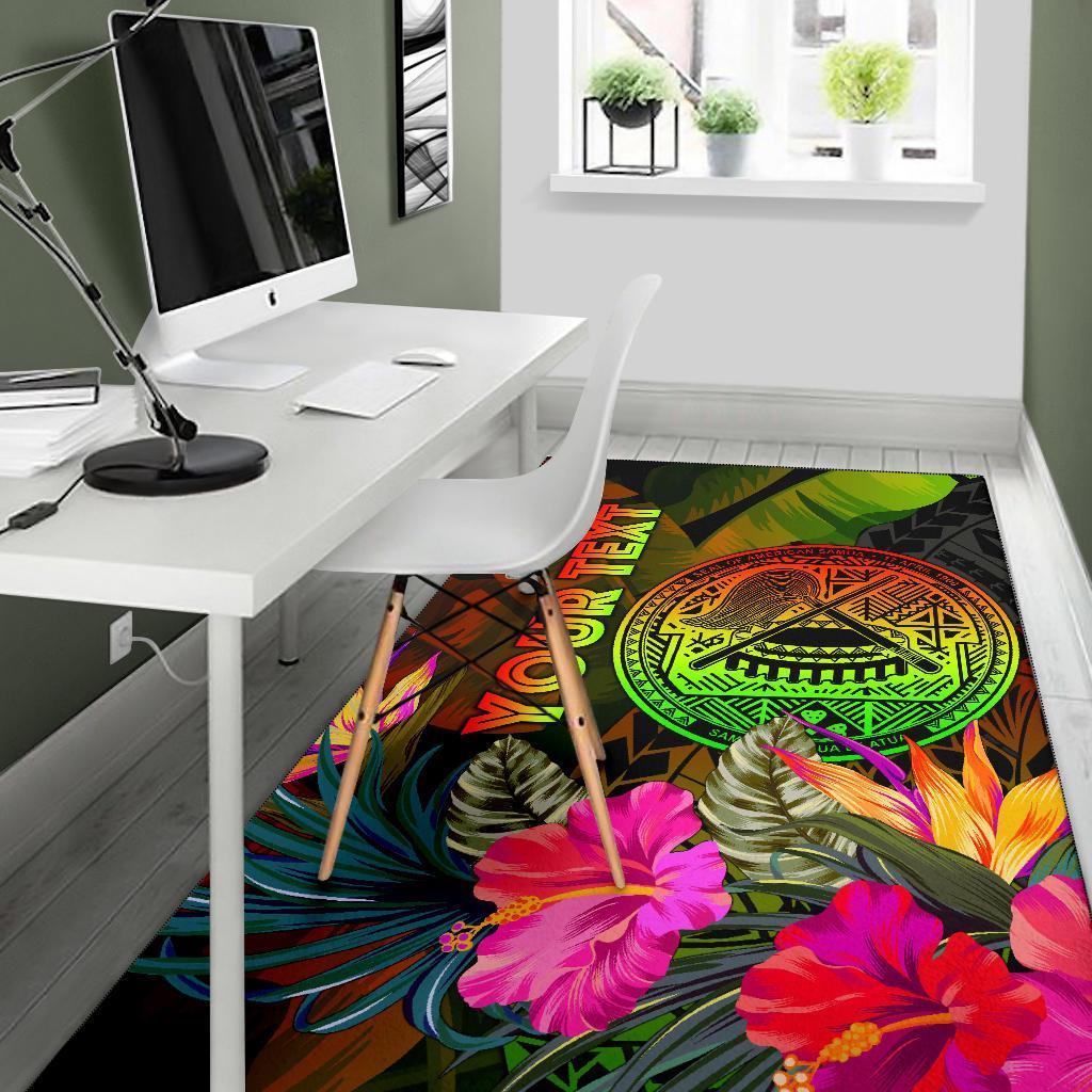 American Samoa Polynesian Personalised Area Rug - Hibiscus and Banana Leaves