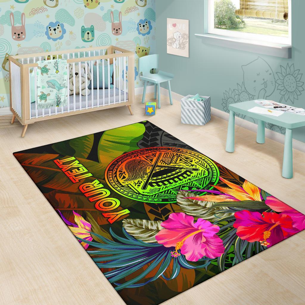 American Samoa Polynesian Personalised Area Rug - Hibiscus and Banana Leaves
