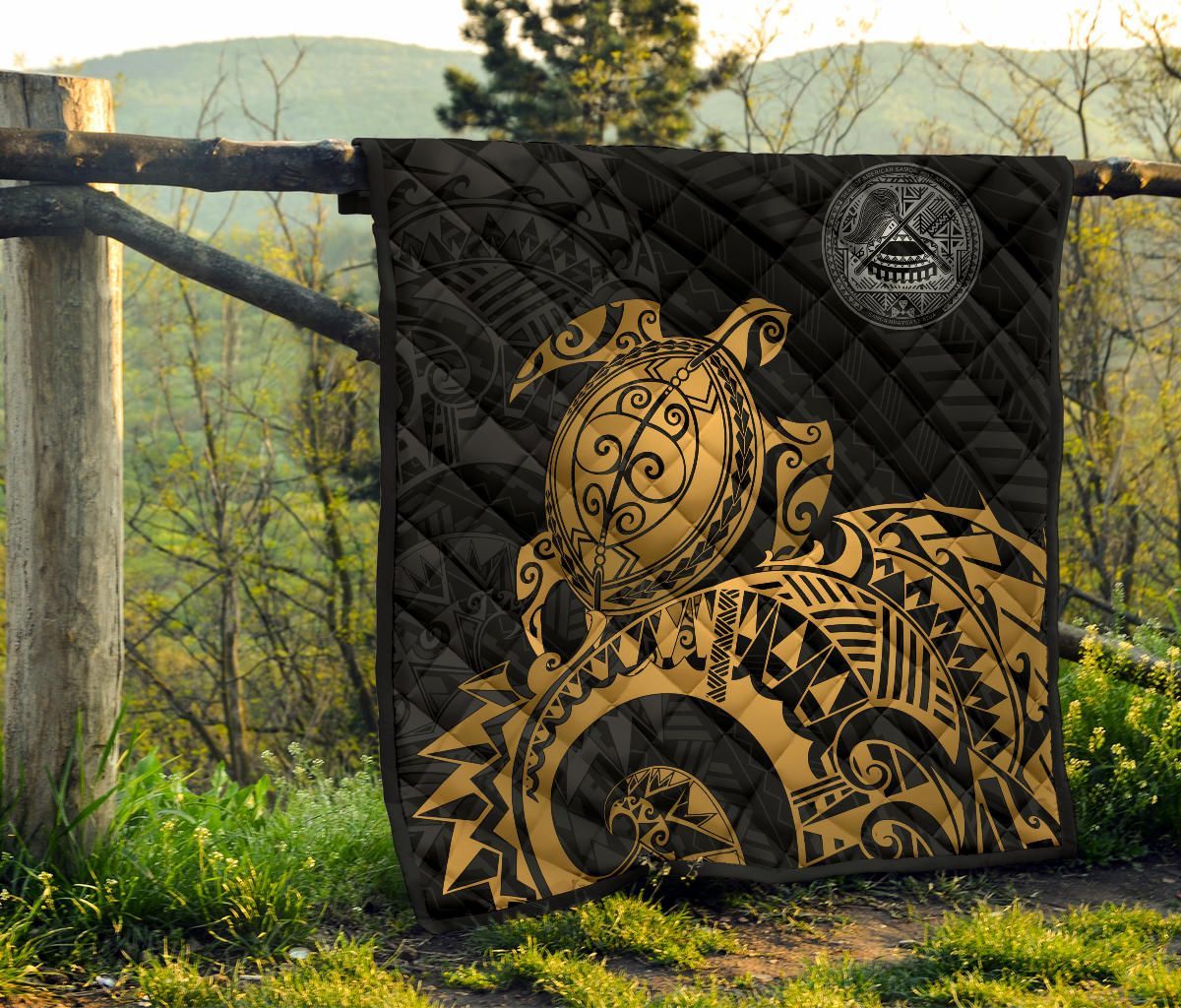 American Samoa Polynesian Premium Quilt - Polynesian Turtle Golden