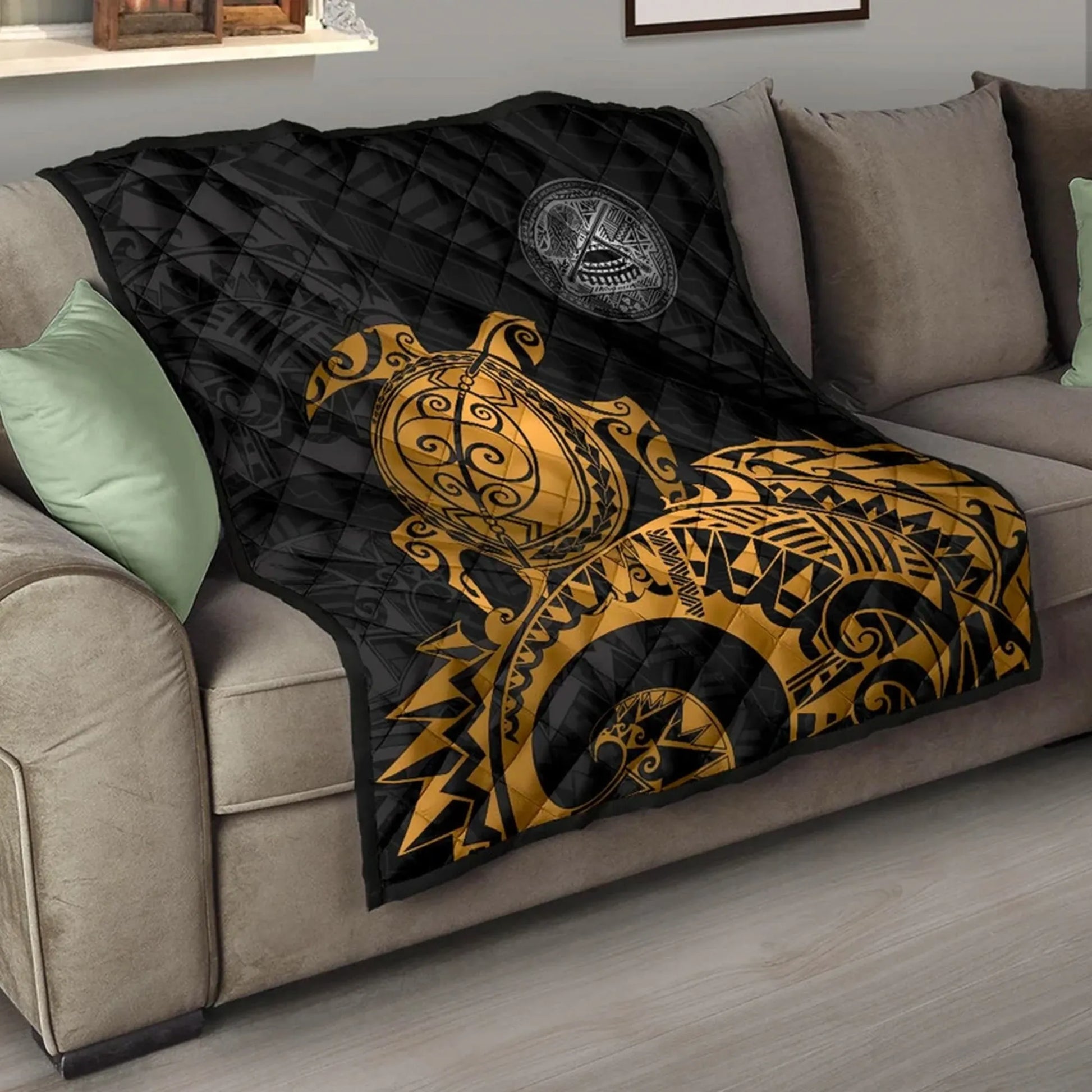 American Samoa Polynesian Premium Quilt - Polynesian Turtle Golden