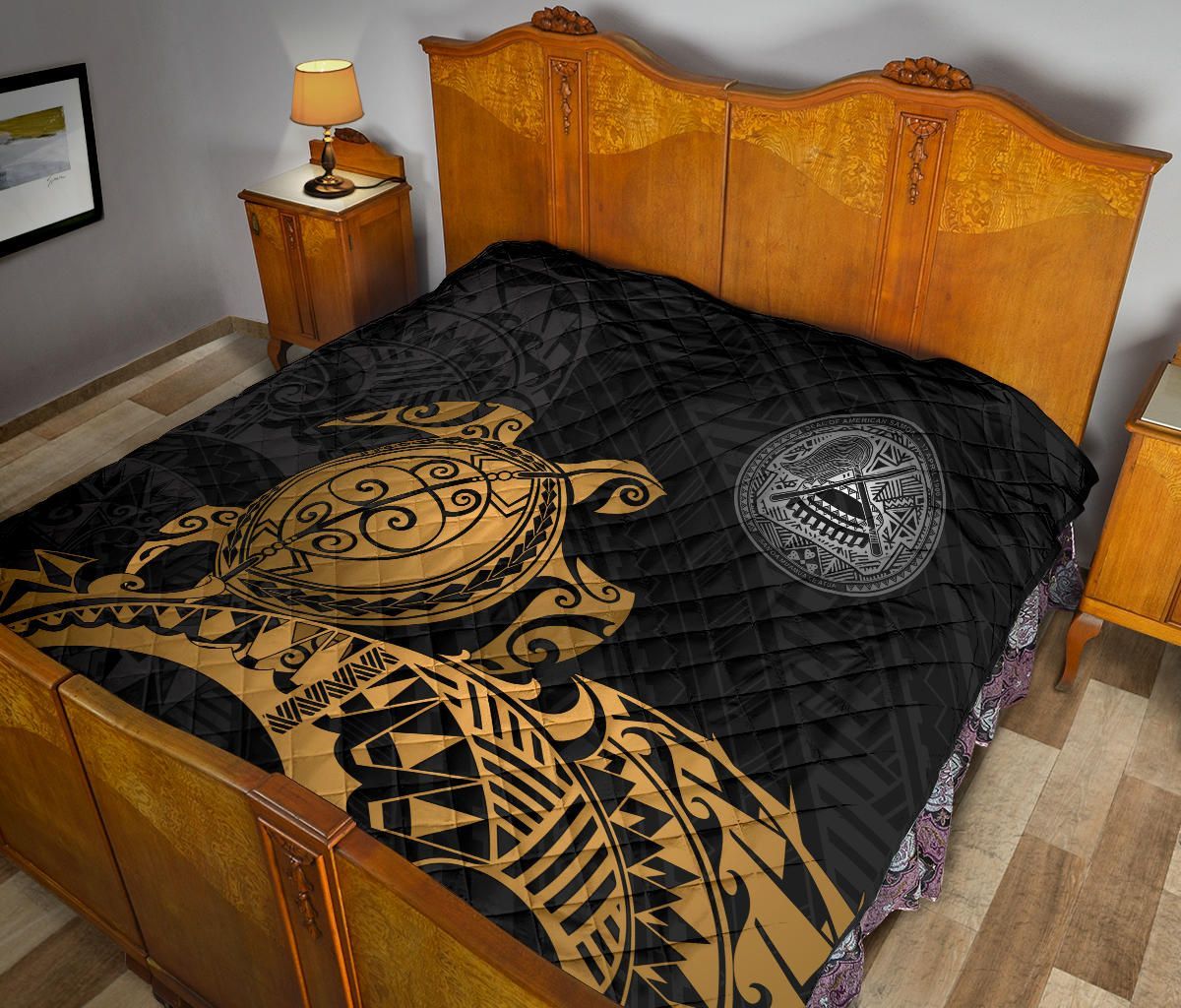American Samoa Polynesian Premium Quilt - Polynesian Turtle Golden
