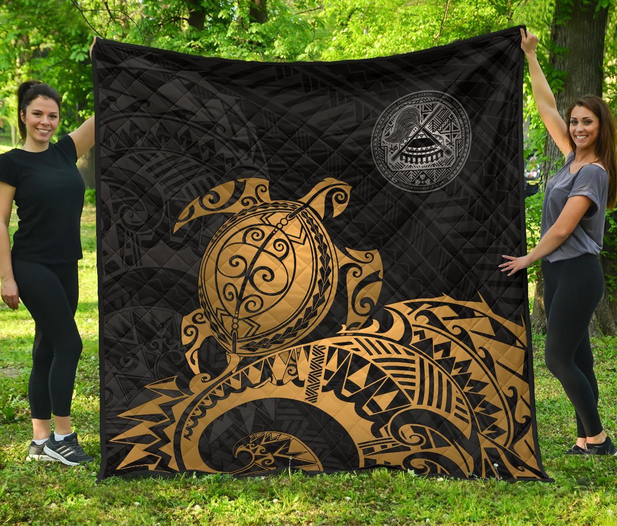 American Samoa Polynesian Premium Quilt - Polynesian Turtle Golden