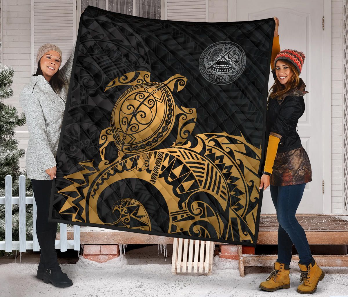 American Samoa Polynesian Premium Quilt - Polynesian Turtle Golden