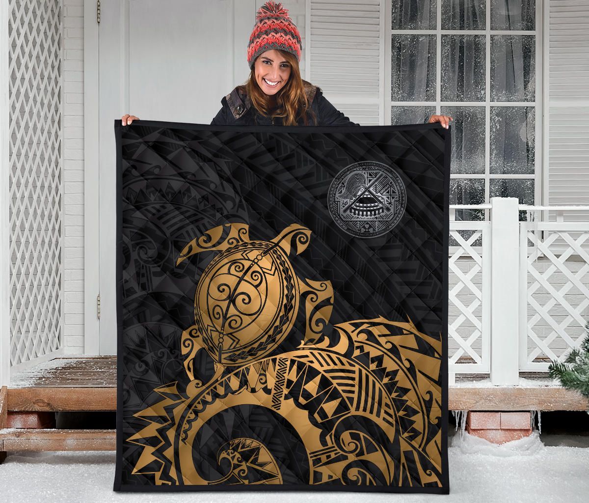 American Samoa Polynesian Premium Quilt - Polynesian Turtle Golden