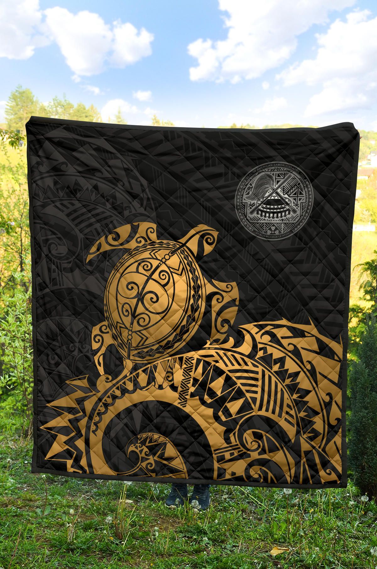 American Samoa Polynesian Premium Quilt - Polynesian Turtle Golden
