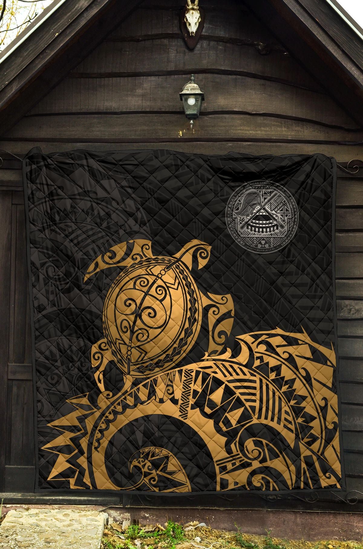 American Samoa Polynesian Premium Quilt - Polynesian Turtle Golden