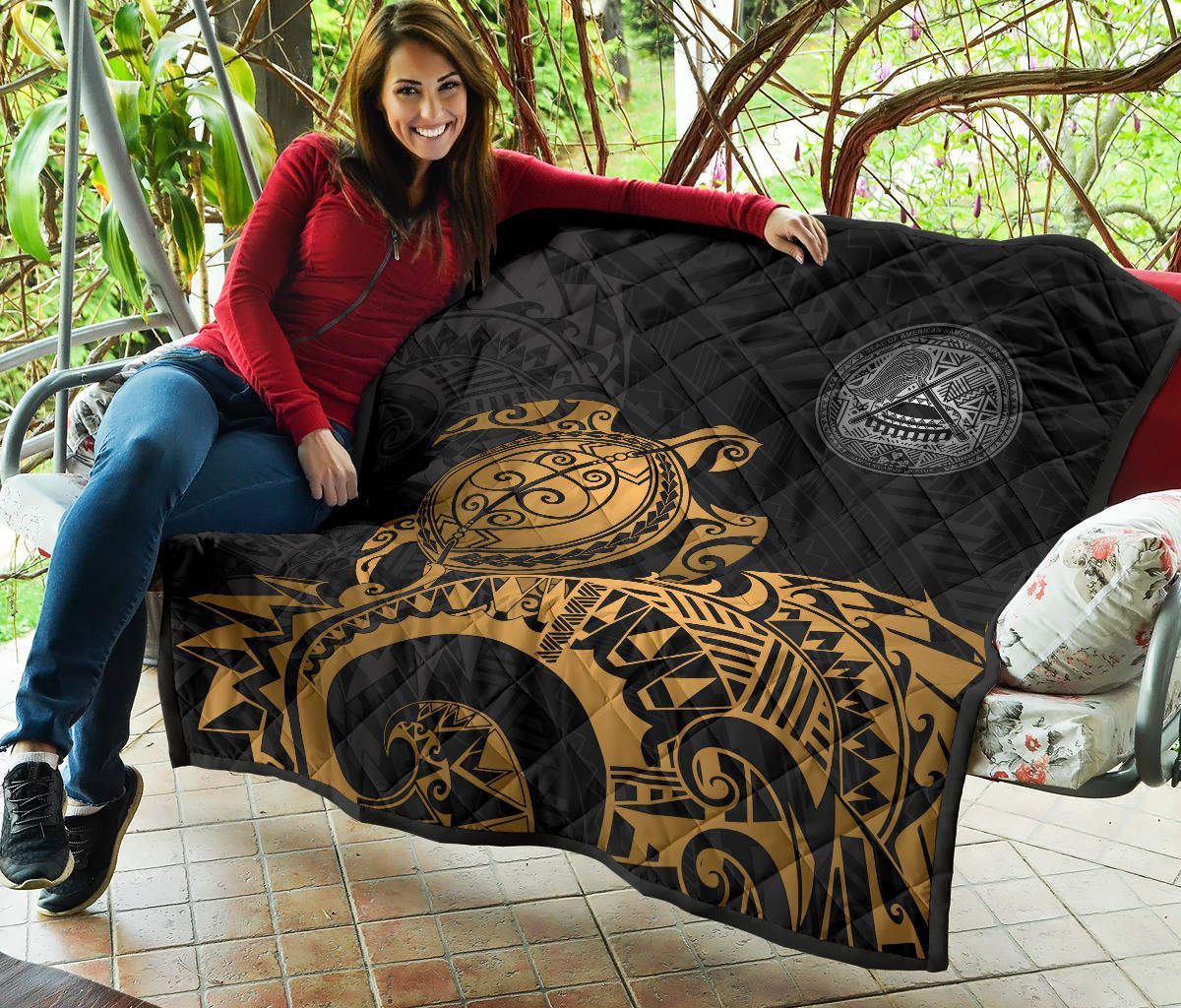 American Samoa Polynesian Premium Quilt - Polynesian Turtle Golden