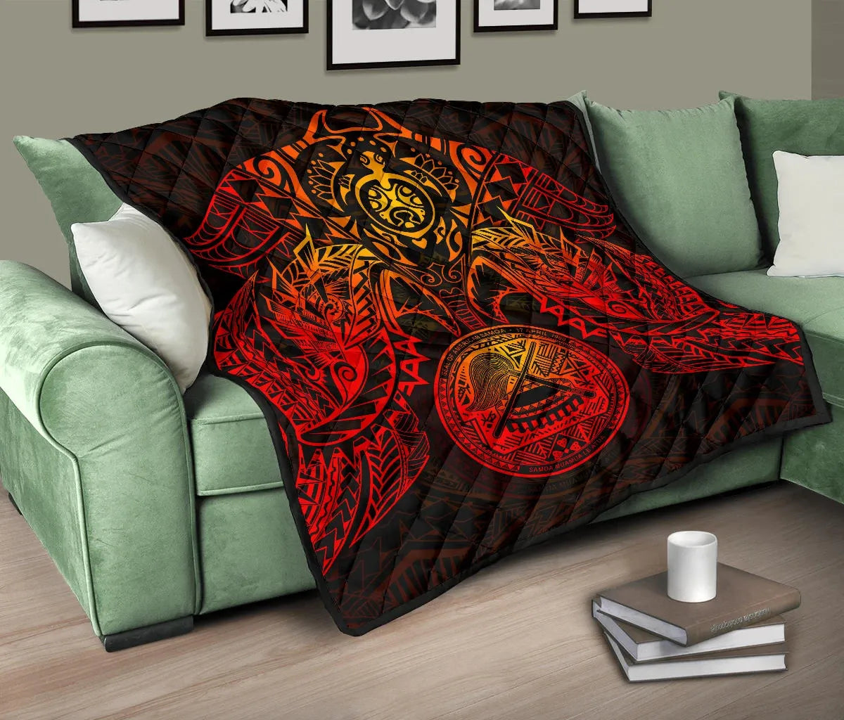 American Samoa Polynesian Premium Quilt - American Samoa Seal Turtle Manta Ray Red Style