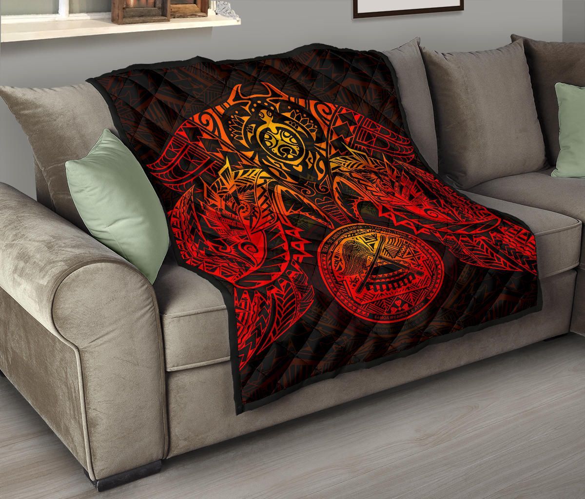 American Samoa Polynesian Premium Quilt - American Samoa Seal Turtle Manta Ray Red Style