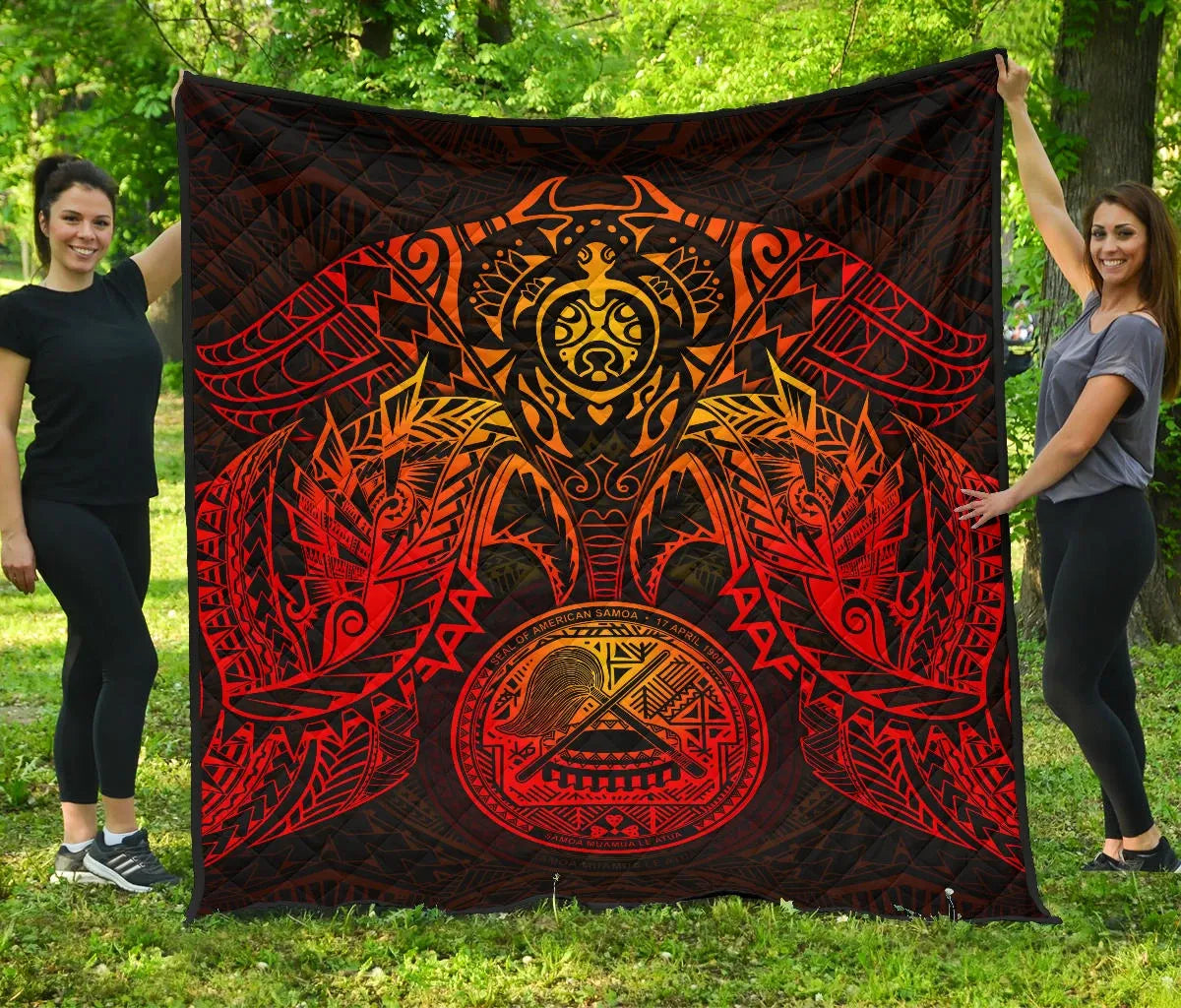 American Samoa Polynesian Premium Quilt - American Samoa Seal Turtle Manta Ray Red Style