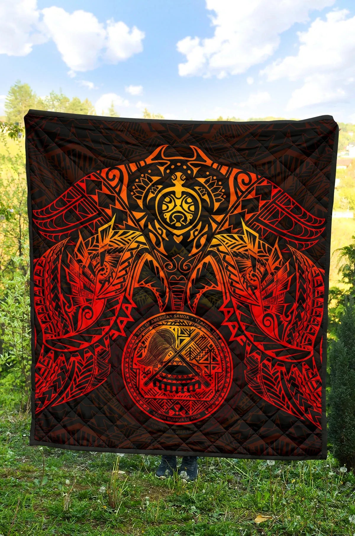 American Samoa Polynesian Premium Quilt - American Samoa Seal Turtle Manta Ray Red Style