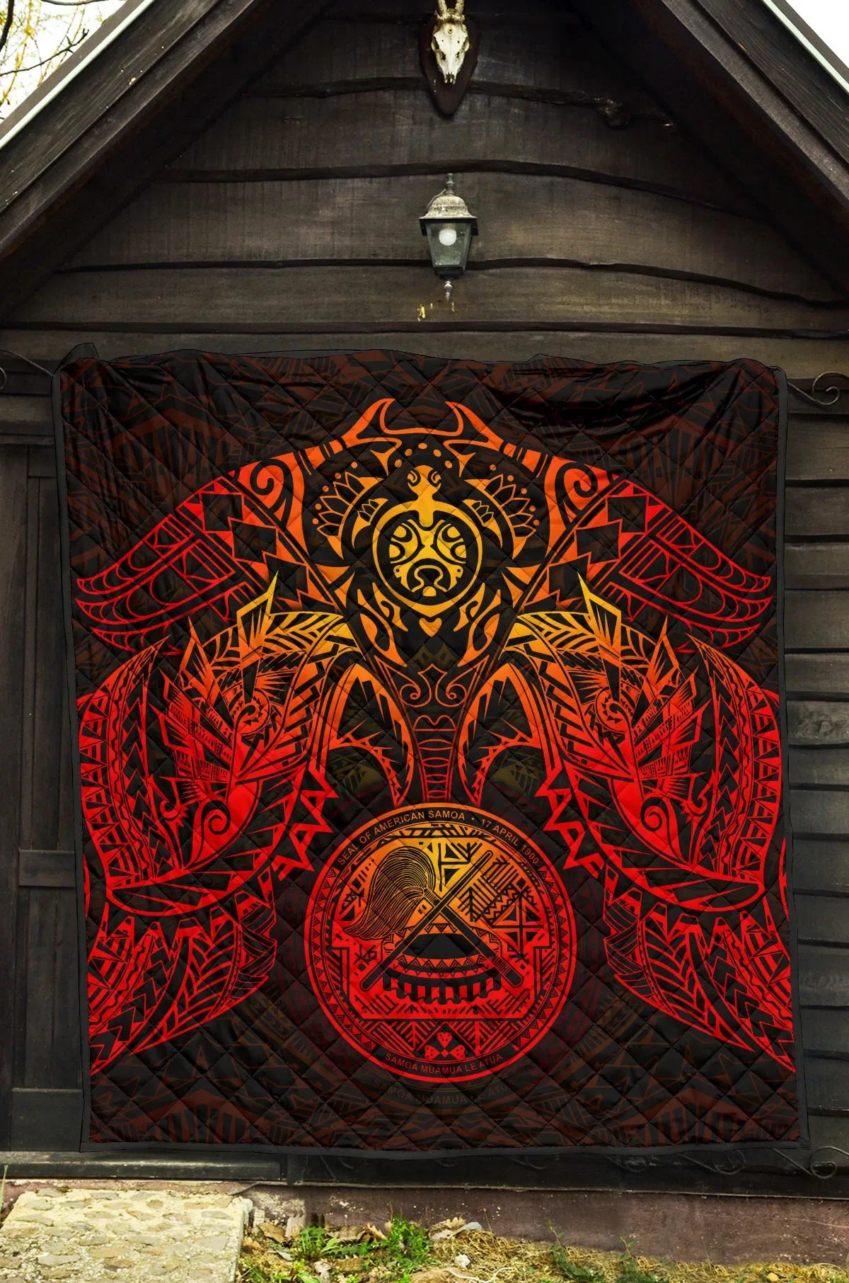 American Samoa Polynesian Premium Quilt - American Samoa Seal Turtle Manta Ray Red Style