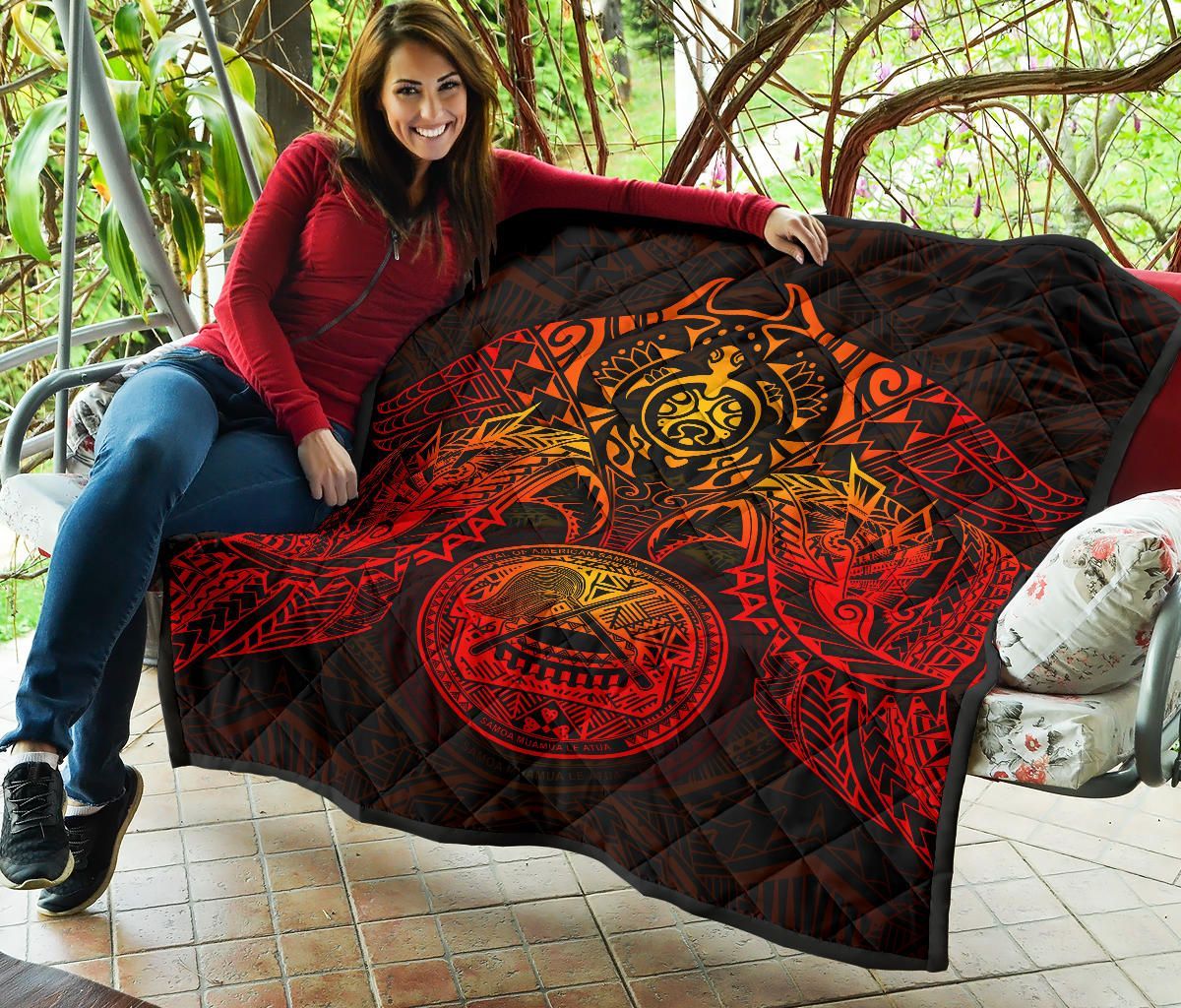 American Samoa Polynesian Premium Quilt - American Samoa Seal Turtle Manta Ray Red Style