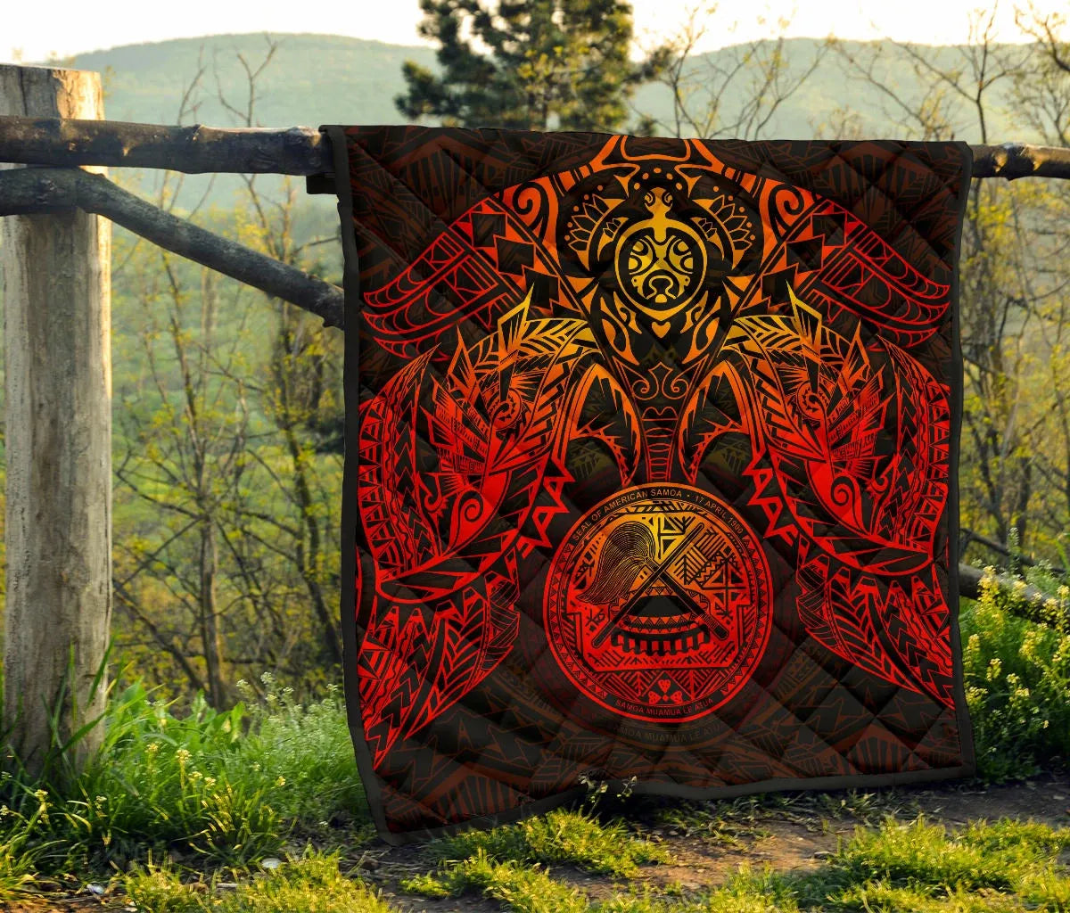 American Samoa Polynesian Premium Quilt - American Samoa Seal Turtle Manta Ray Red Style