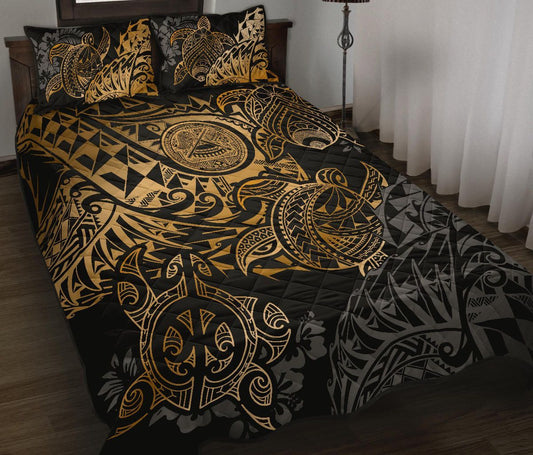 American Samoa Polynesian Quilt Bed Set - American Samoa Gold Seal Turtle