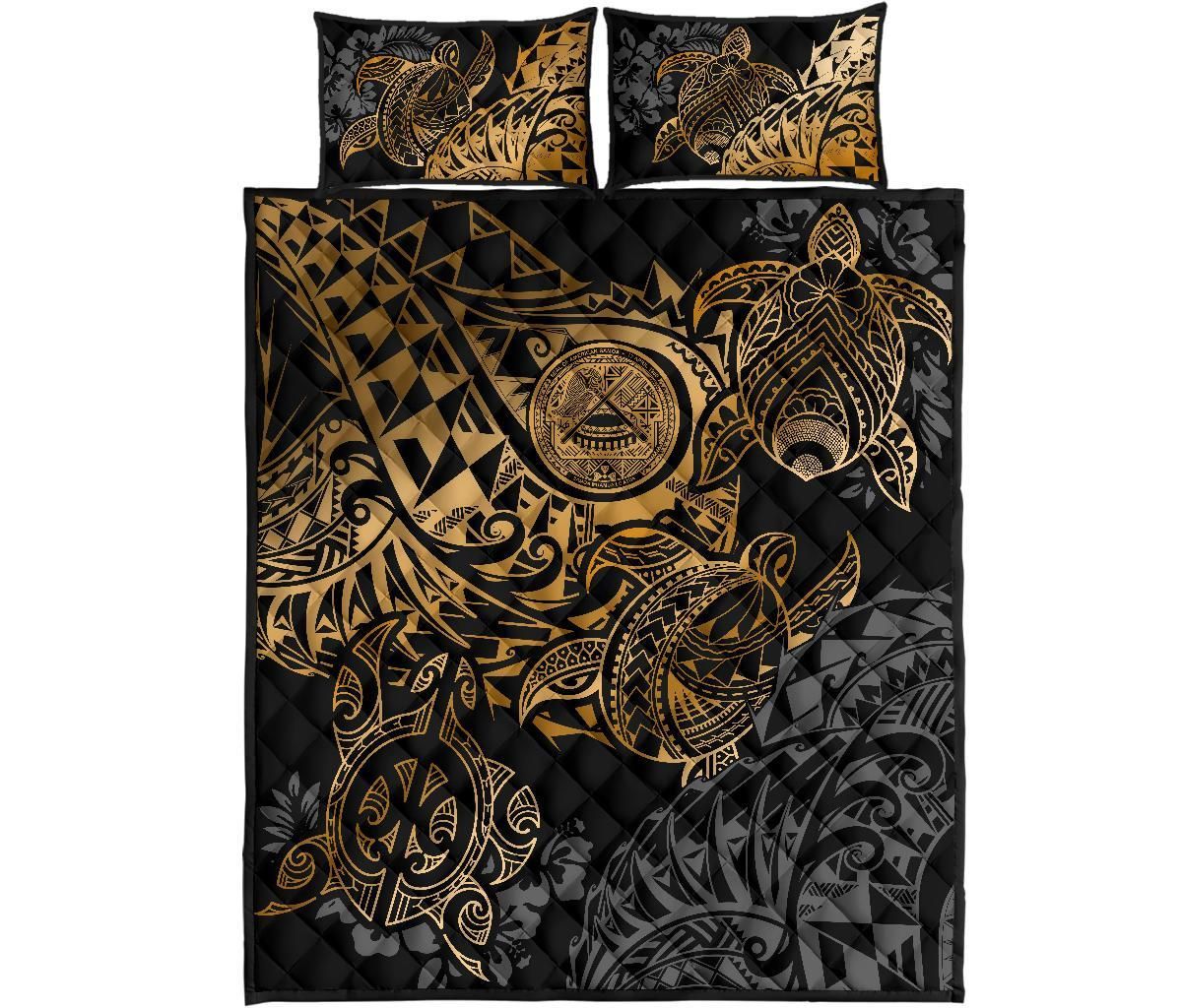 American Samoa Polynesian Quilt Bed Set - American Samoa Gold Seal Turtle