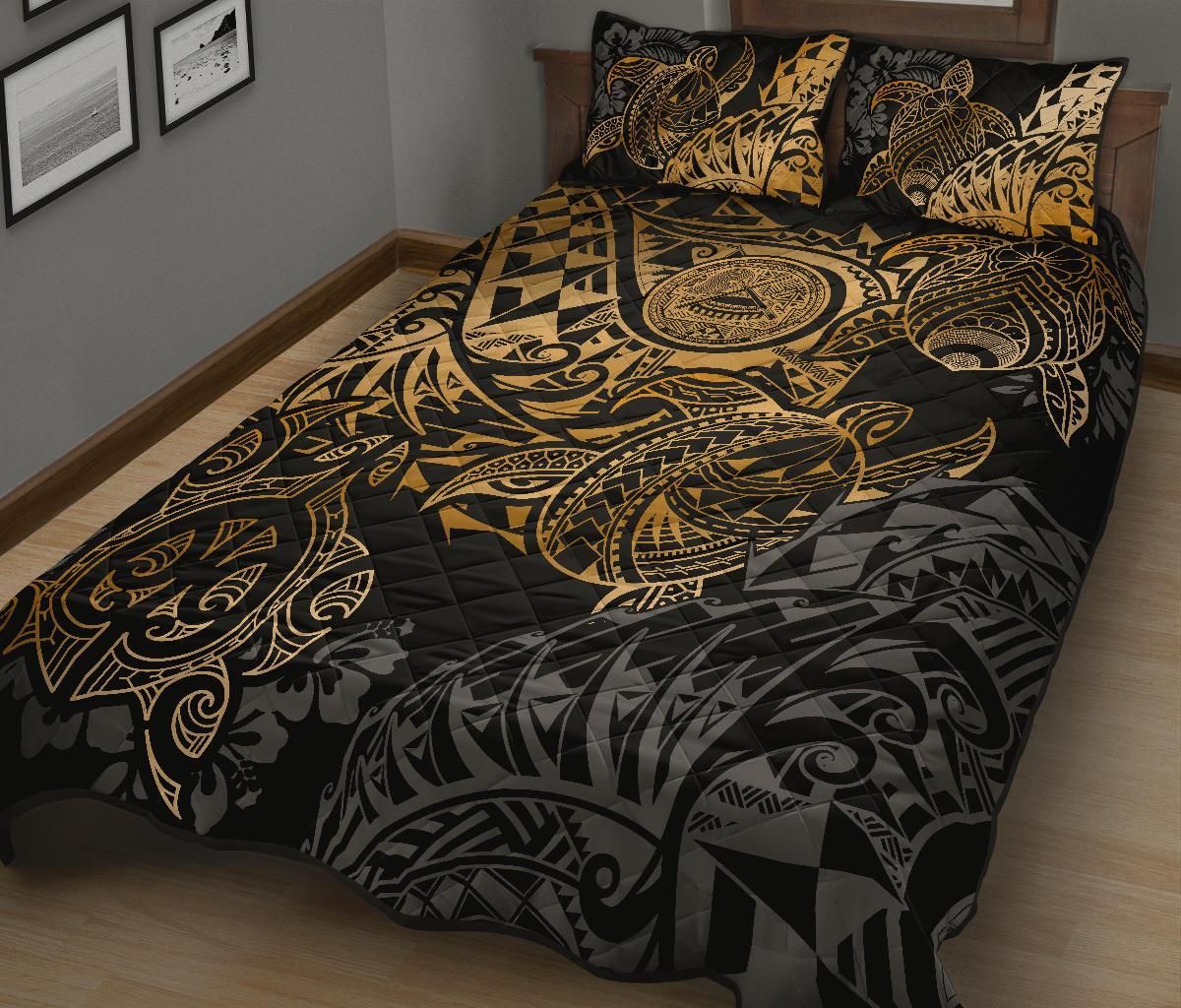American Samoa Polynesian Quilt Bed Set - American Samoa Gold Seal Turtle