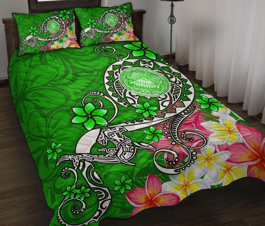 American Samoa Polynesian Quilt Bed Set - Turtle Plumeria (Green)