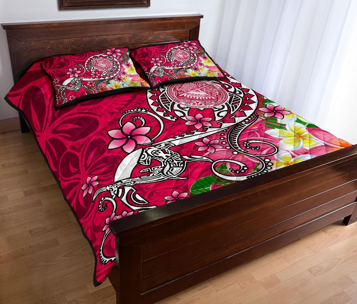 American Samoa Polynesian Quilt Bed Set - Turtle Plumeria (Pink)