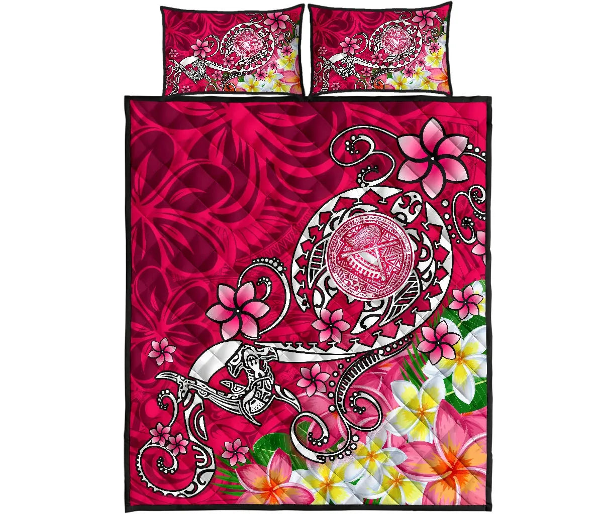 American Samoa Polynesian Quilt Bed Set - Turtle Plumeria (Pink)