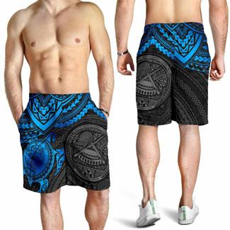 American Samoa Polynesian Shorts (Men) - Blue Turtle