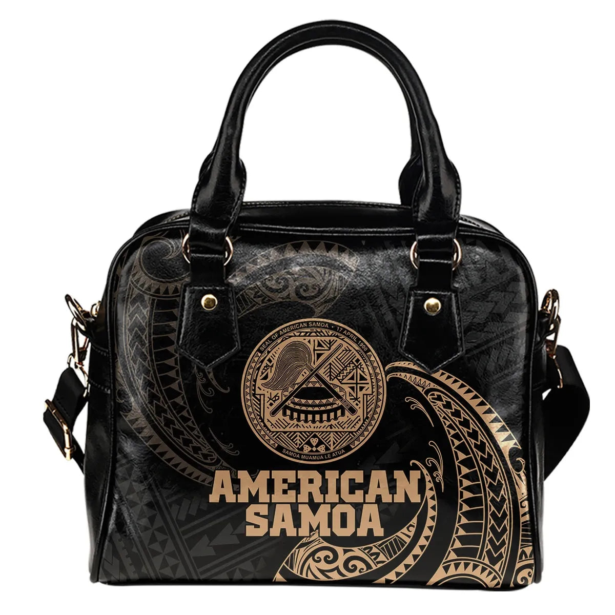 American Samoa Polynesian Shoulder Handbag - Gold Tribal Wave