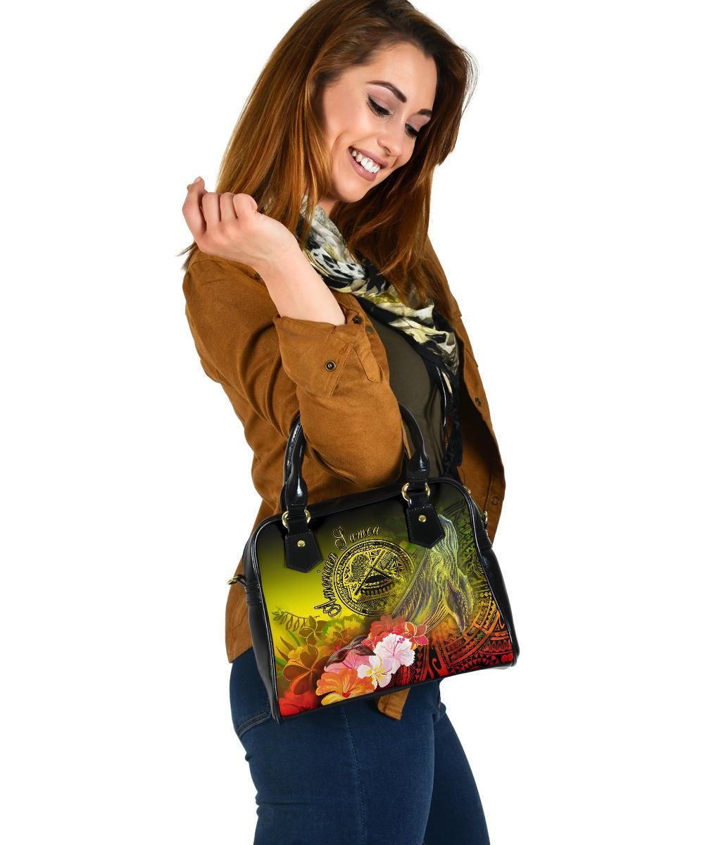American Samoa Polynesian Shoulder Handbag - Humpback Whale With Tropical Flowers