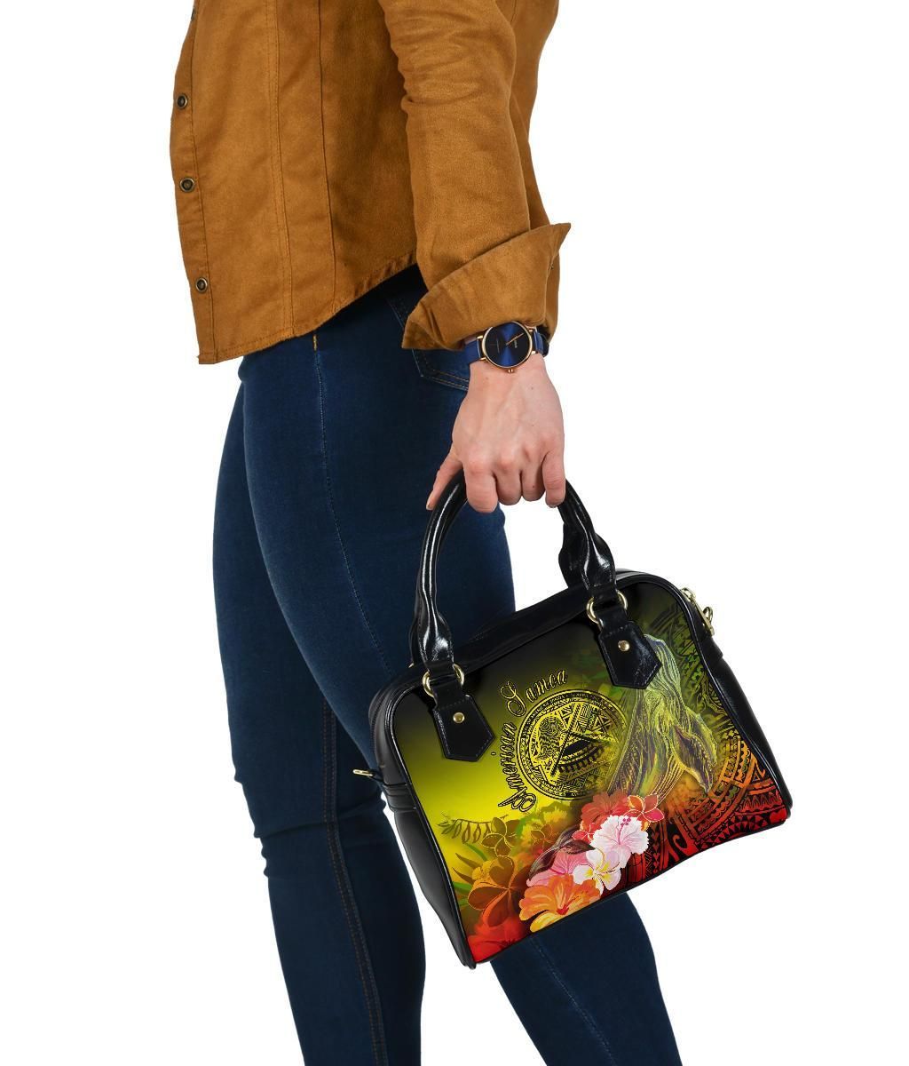 American Samoa Polynesian Shoulder Handbag - Humpback Whale With Tropical Flowers
