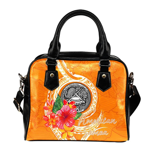 American Samoa Polynesian Shoulder Handbag - Orange Floral With Seal