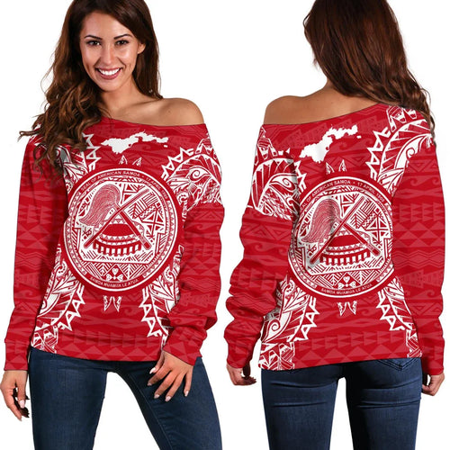 American Samoa Polynesian Shoulder Sweater Map Red White
