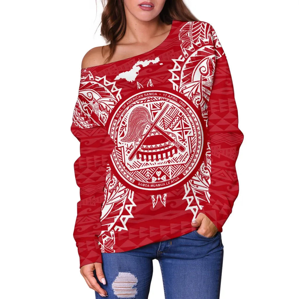 American Samoa Polynesian Shoulder Sweater Map Red White