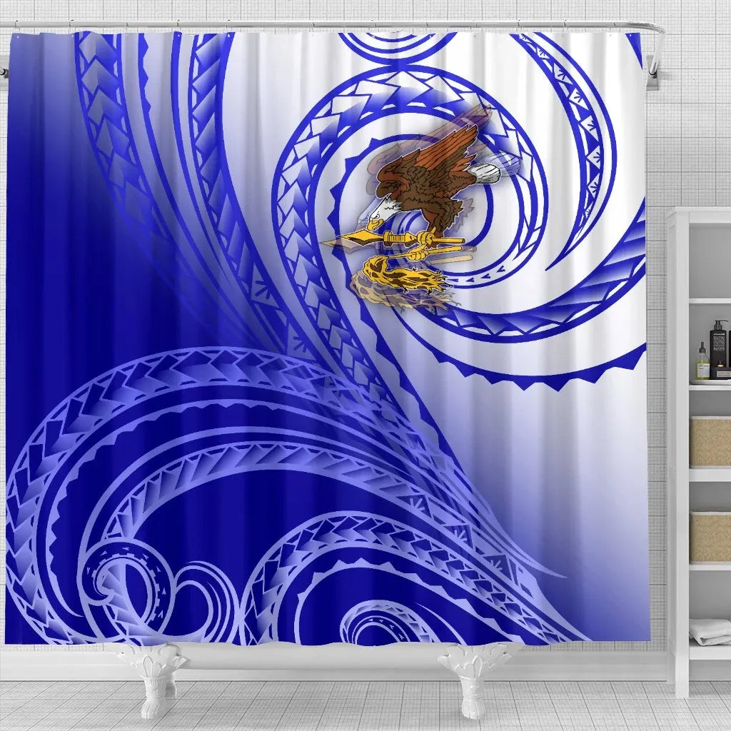 American Samoa Polynesian Shower Curtain - Bald Eagle (Blue)