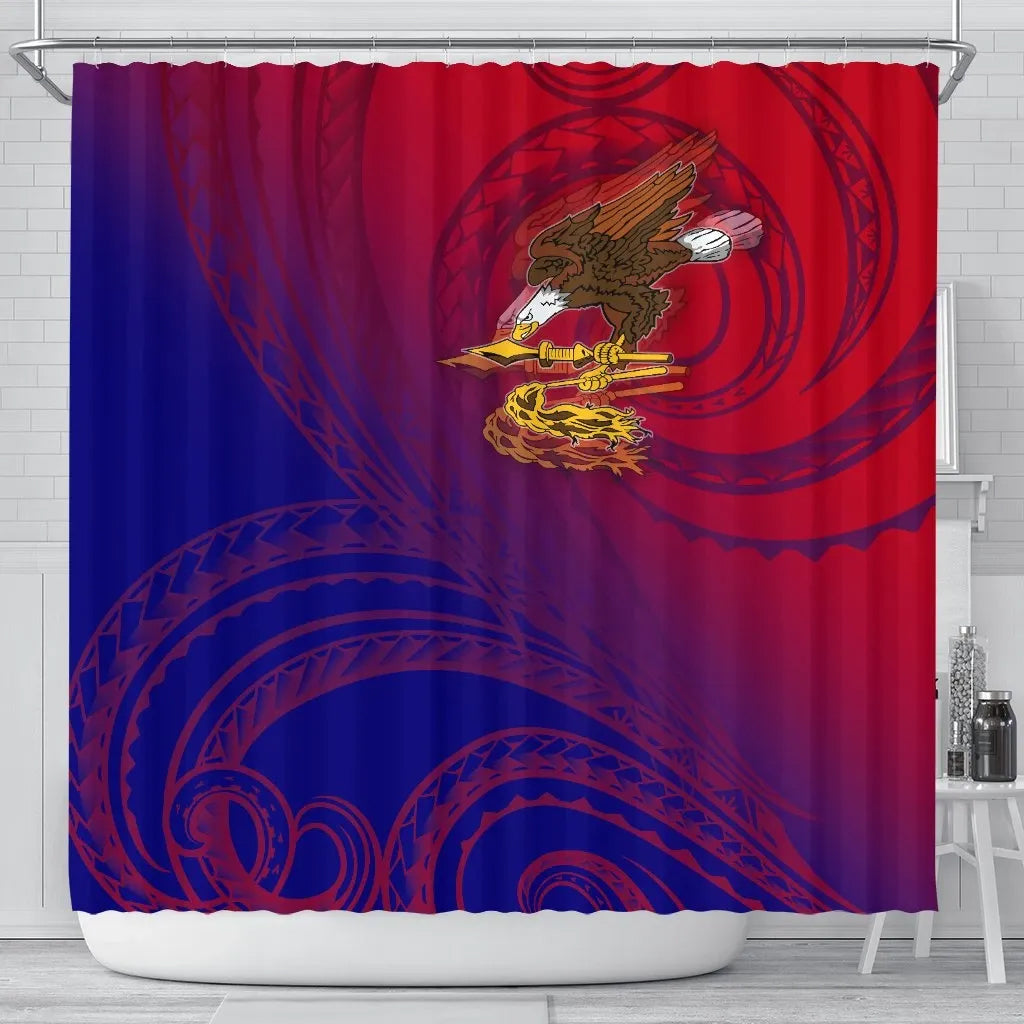 American Samoa Polynesian Shower Curtain - Bald Eagle (Blue - Red)
