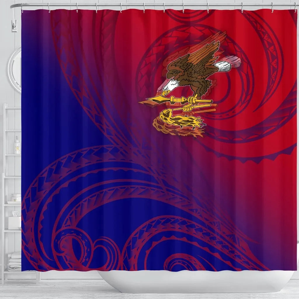 American Samoa Polynesian Shower Curtain - Bald Eagle (Blue - Red)