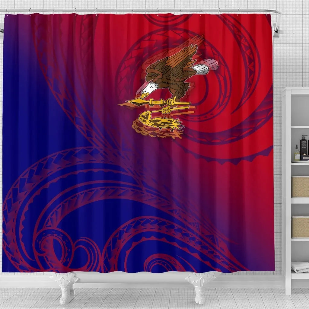 American Samoa Polynesian Shower Curtain - Bald Eagle (Blue - Red)