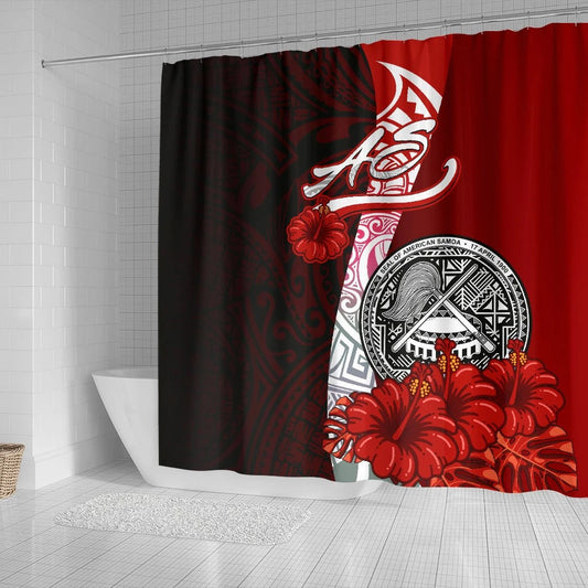 American Samoa Polynesian Shower Curtain - Coat Of Arm With Hibiscus