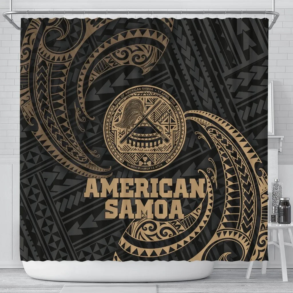 American Samoa Polynesian Shower Curtain - Gold Tribal Wave