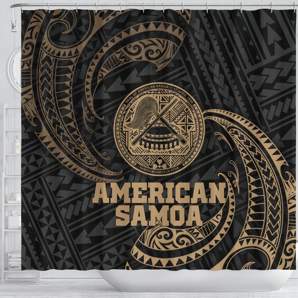 American Samoa Polynesian Shower Curtain - Gold Tribal Wave