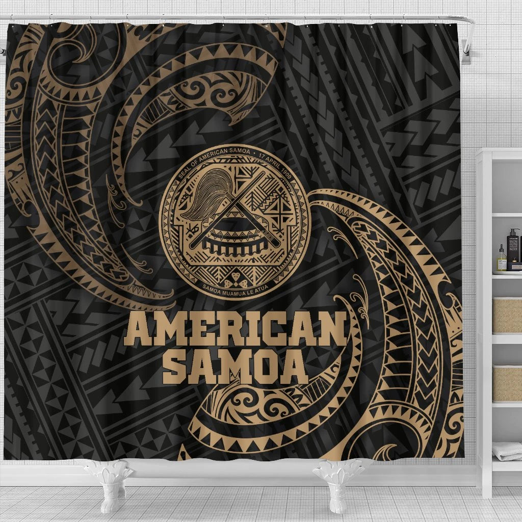 American Samoa Polynesian Shower Curtain - Gold Tribal Wave