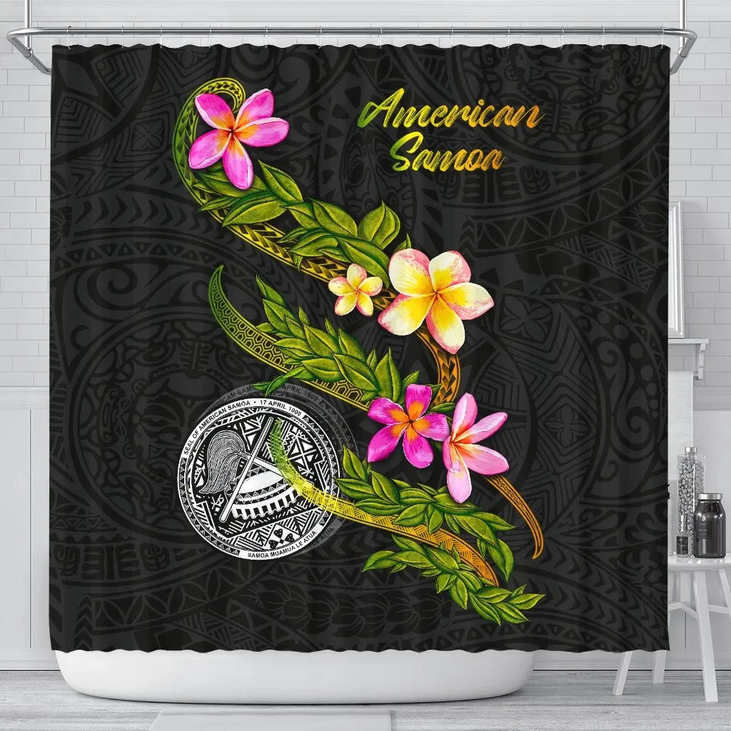 American Samoa Polynesian Shower Curtain - Plumeria Tribal