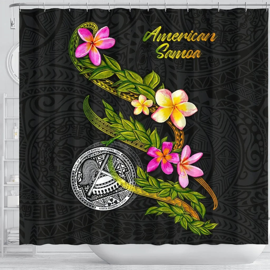 American Samoa Polynesian Shower Curtain - Plumeria Tribal