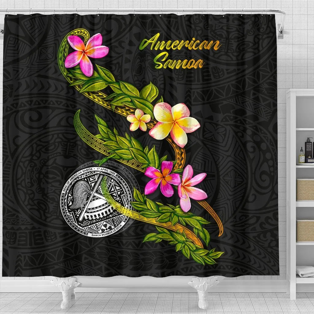American Samoa Polynesian Shower Curtain - Plumeria Tribal