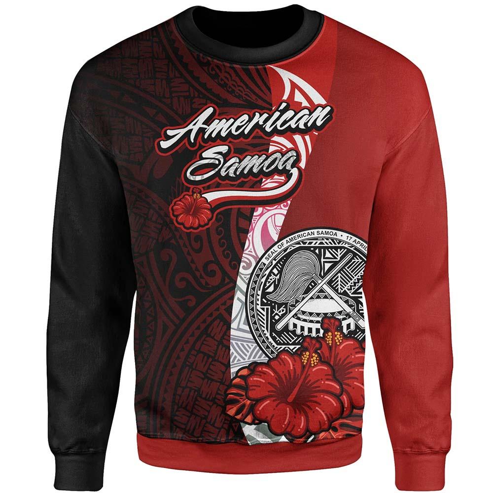 American Samoa Polynesian Sweatshirt - Coat Of Arm With Hibiscus