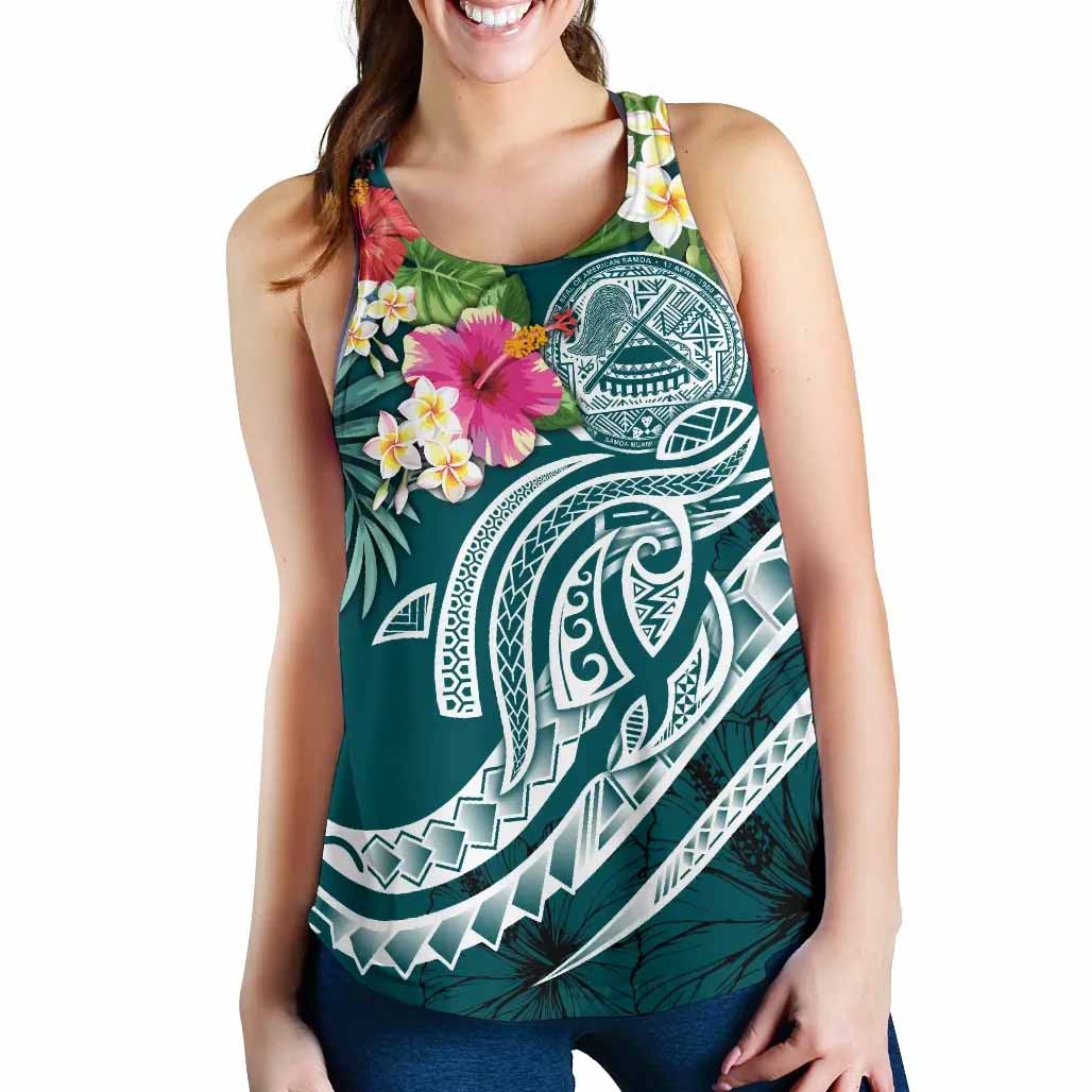 American Samoa Polynesian Women Racerback Tank- Summer Plumeria