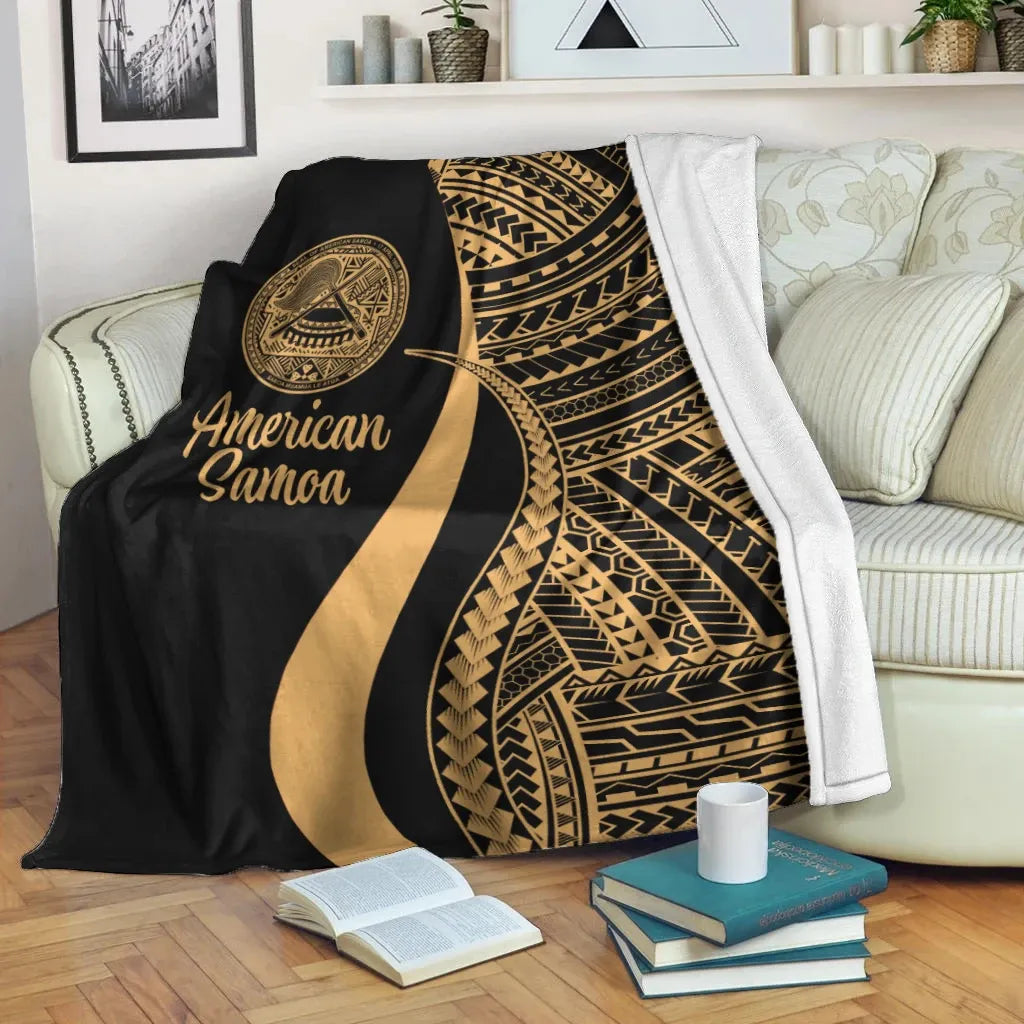 American Samoa Premium Blanket - Gold Polynesian Tentacle Tribal Pattern
