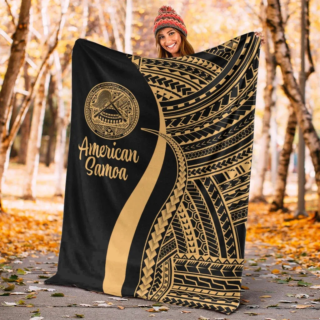 American Samoa Premium Blanket - Gold Polynesian Tentacle Tribal Pattern