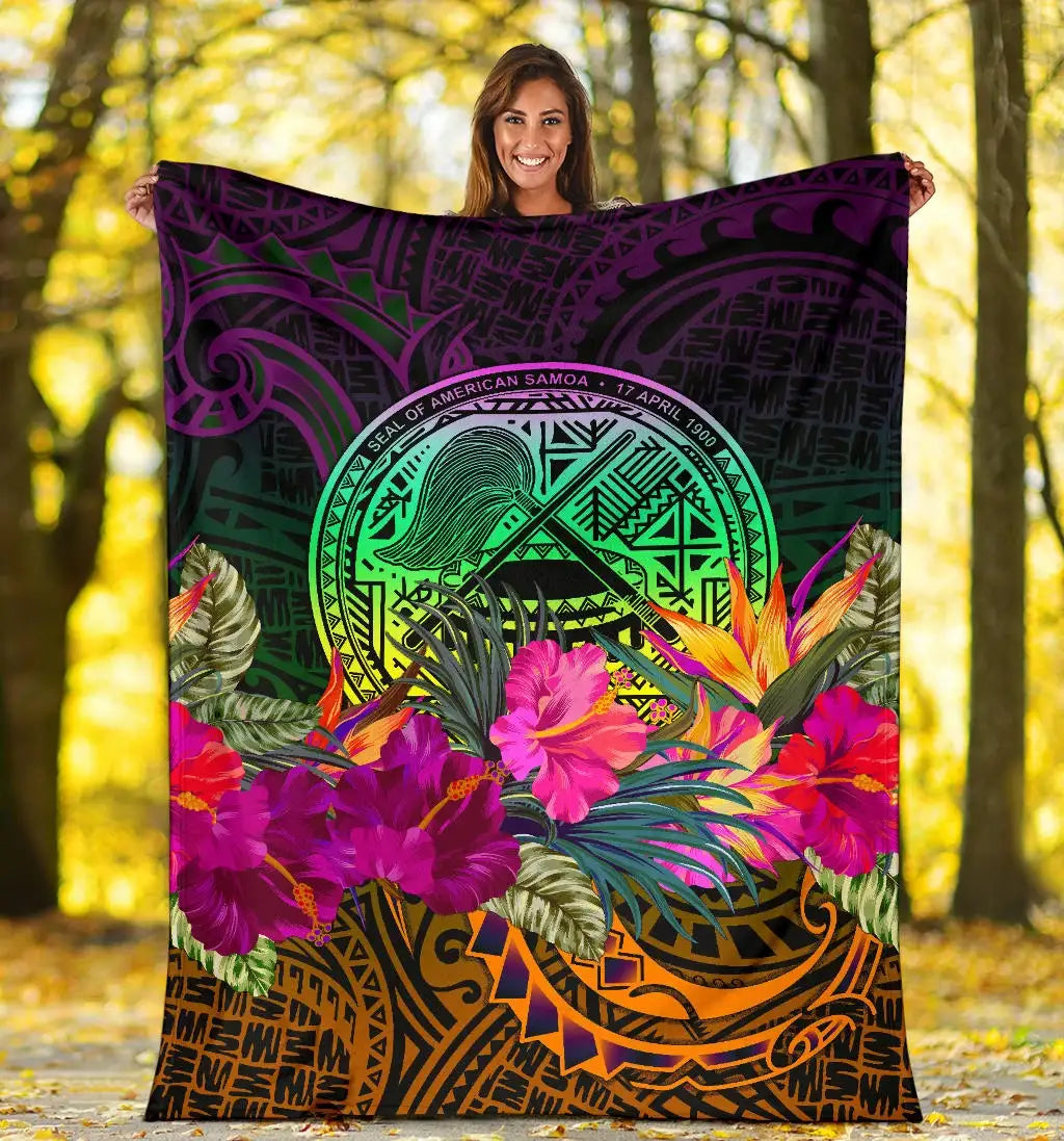American Samoa Premium Blanket - Summer Hibiscus